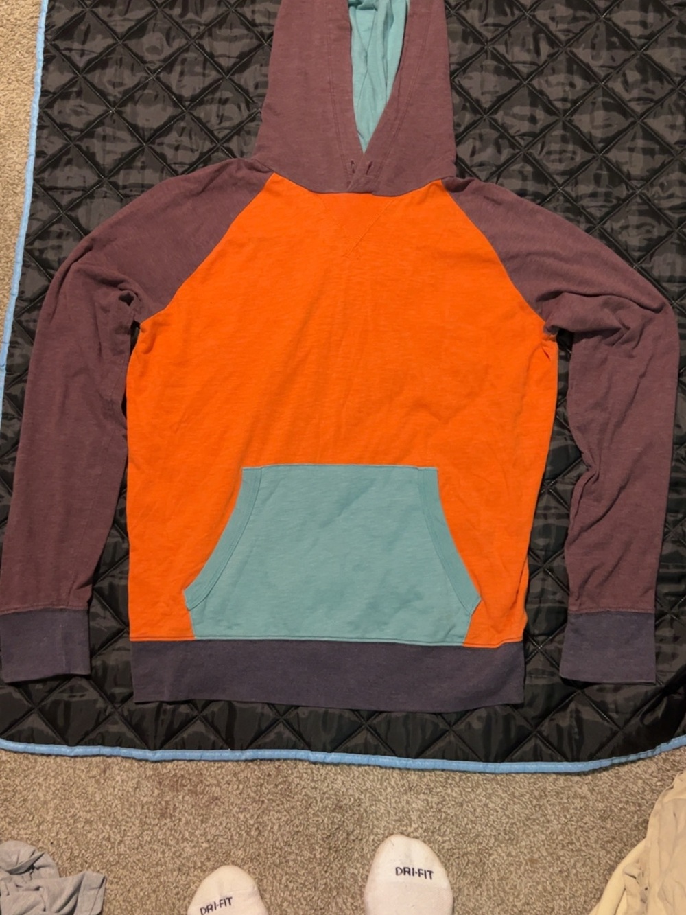 American Eagle Outfitters Orange, Teal & Plum Colorblock Hoodie